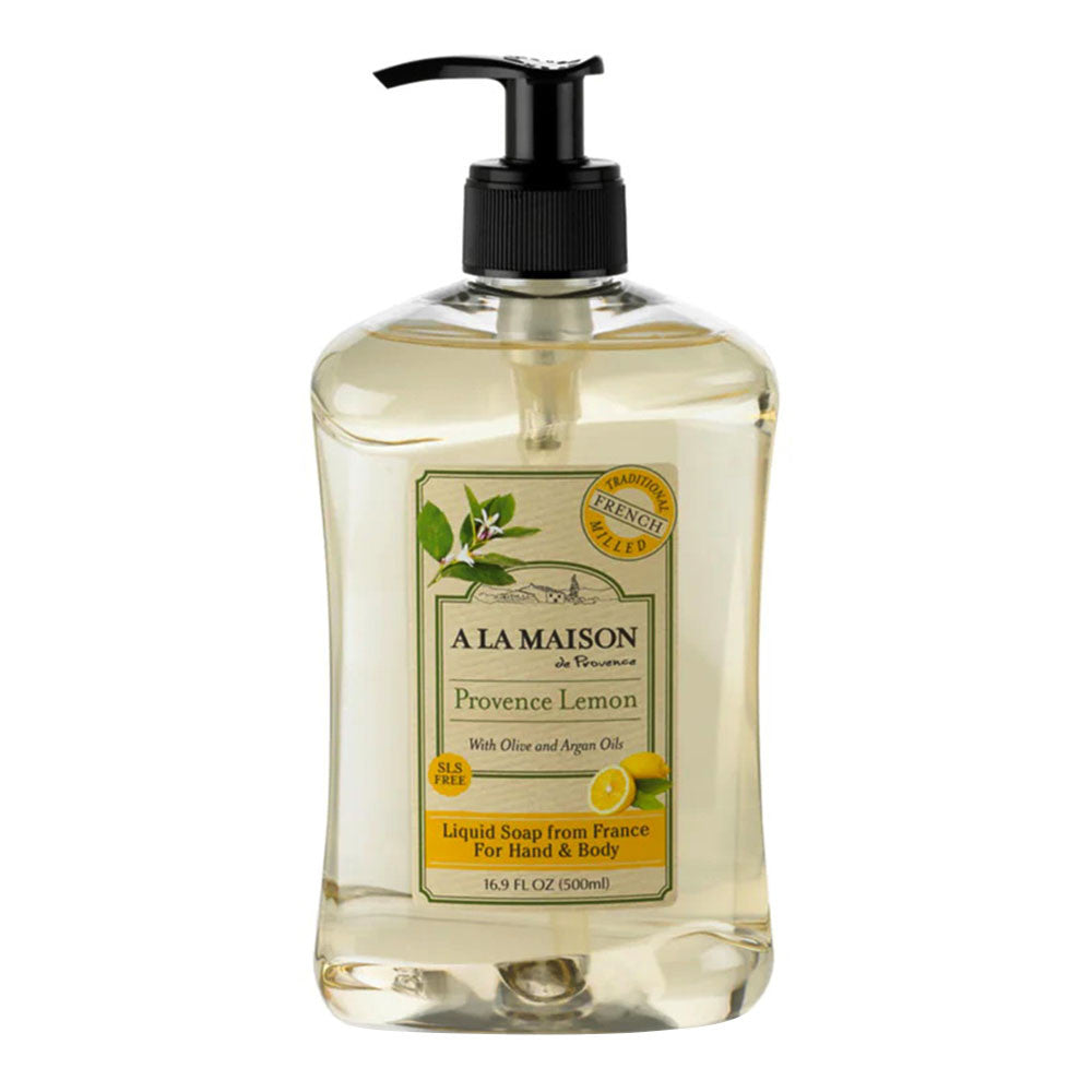 A La Maison Provence Lemon Liquid Soap with Olive and Argan Oils for Hand and Body 16.9Oz (500ml)